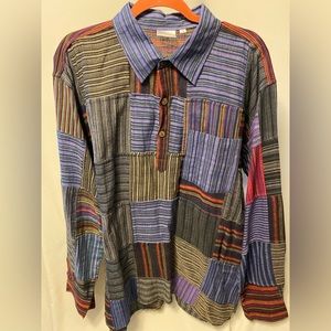 What’s Happenin’ brand blue multicolored long sleeve shirt with breast p…